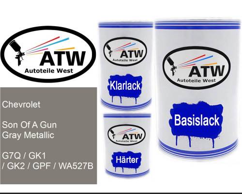 Chevrolet, Son Of A Gun Gray Metallic, G7Q / GK1 / GK2 / GPF / WA527B: 500ml Lackdose + 500ml Klarlack + 250ml Härter - Set, von ATW Autoteile West.